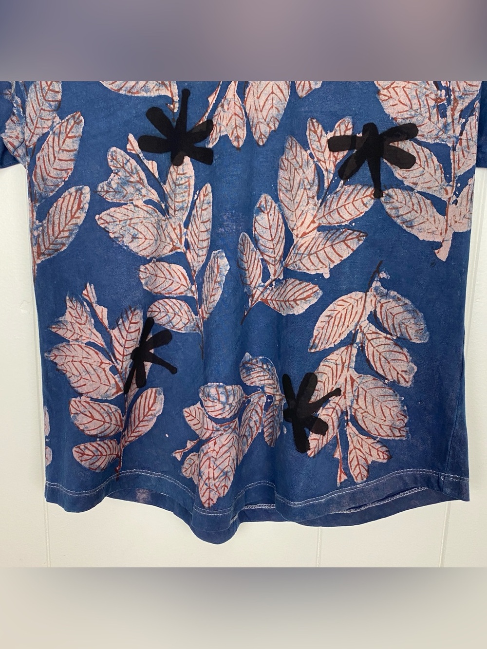 Bindaas Unlimited Shirt Women’s Size Medium Dragonfly Leaf Block Print Blue Top - Picture 5 of 8